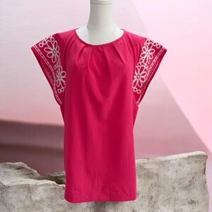 Embroidered Flutter Sleeve Blouse Pink Size L Boho Spring Summer Cottagecore Top